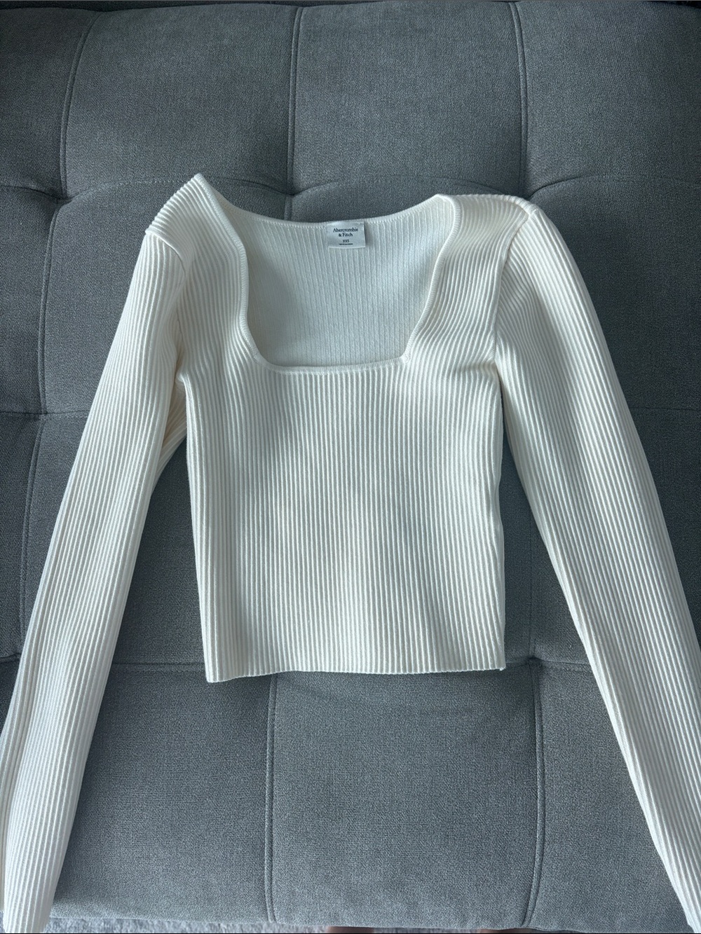 Abercrombie & Fitch White Ribbed Square-Neck Long Sleeve Top